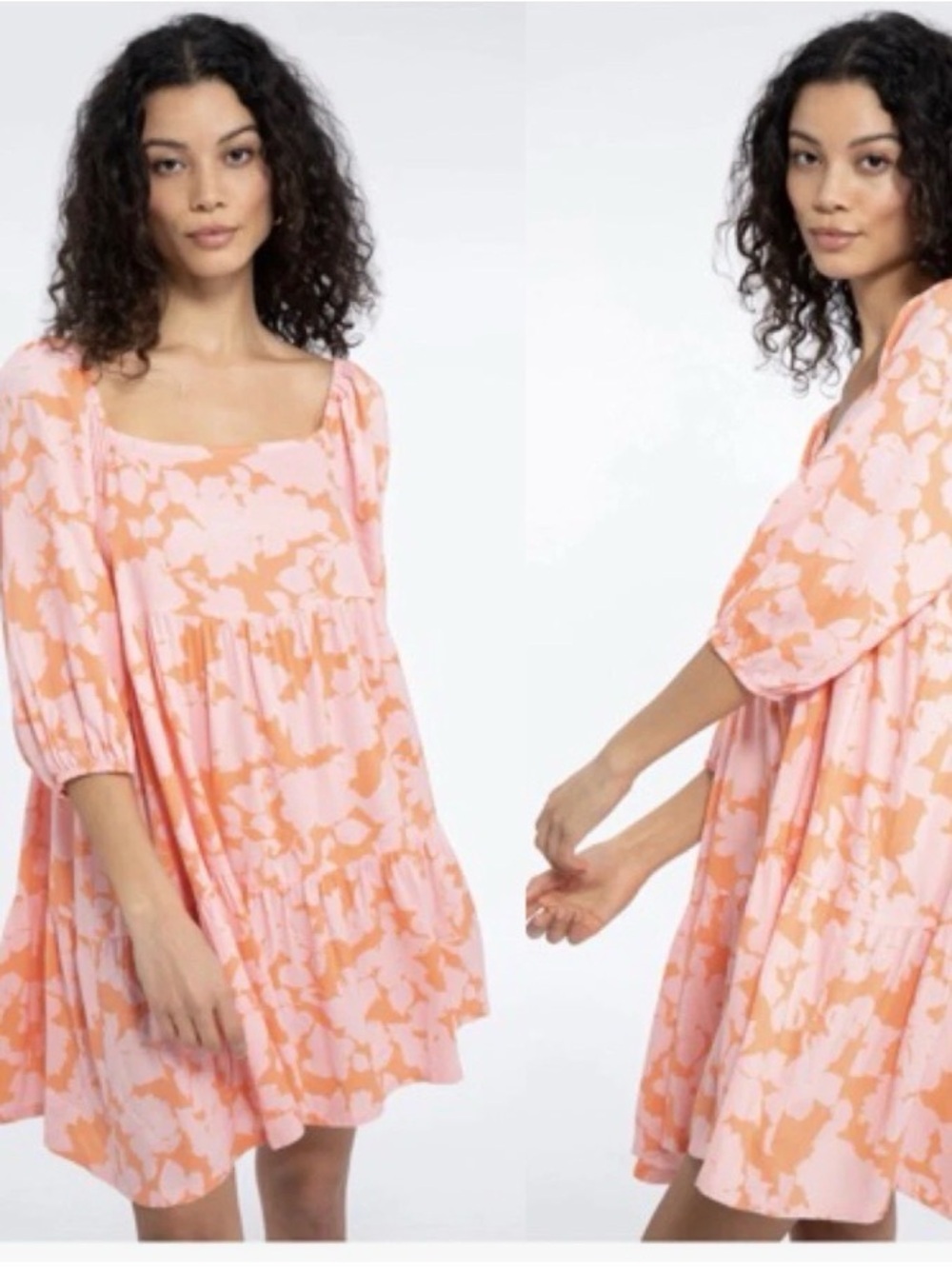 Sanctuary Pink Orange Printed Weekender Babydoll Mini Dress Plus Size 1x